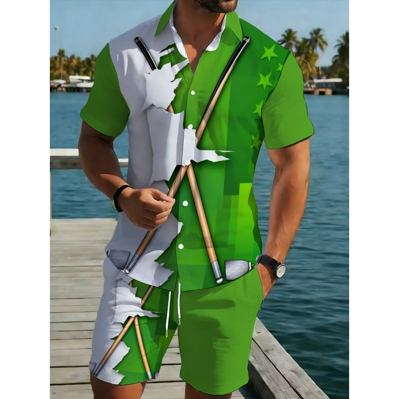 Golf Clubs - Herren Leichtgewicht Casual Grün-Weiß Polyester Hemd